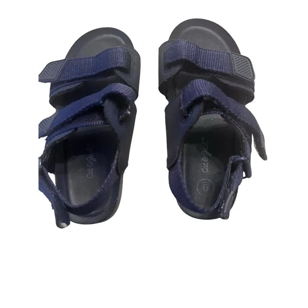 Cat and Jack Boy’s 9 Navy blue Nautical Velcro slider comfort Sandals